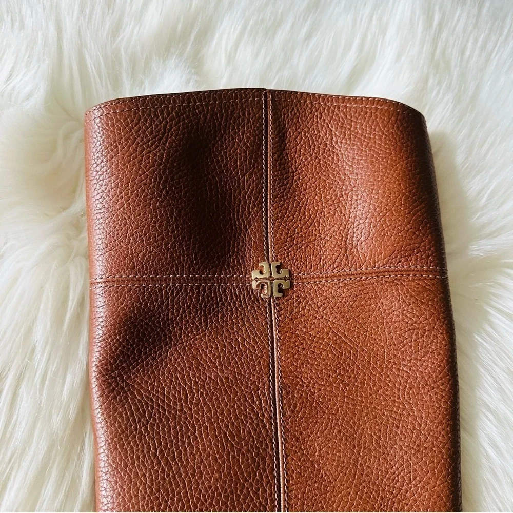 Tory Burch Jolie Pebble Leather Brown Riding Boots 8.5